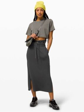 Lululemon “Bound to Bliss” High-Waist Drawstring Midi Skirt in Charcoal Size 4